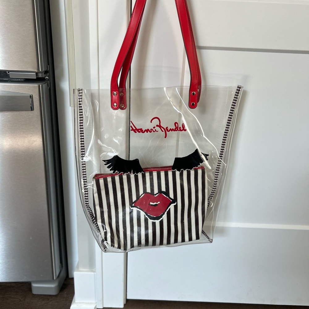 Henri Bendel Transparent Tote with Red Handles